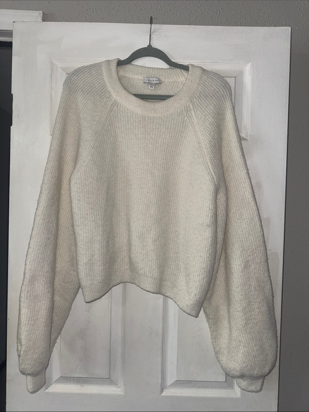 Topshop Cream Ribbed Crewneck Sweater